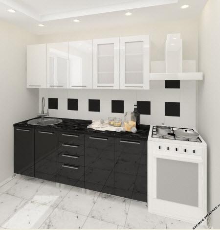 Кухня "Лена" черно-белая с фасадами из глянцевых панелей МДФ (High Gloss)