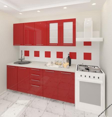 Кухня "Лена" красно-красная с фасадами из глянцевых панелей МДФ (High Gloss)