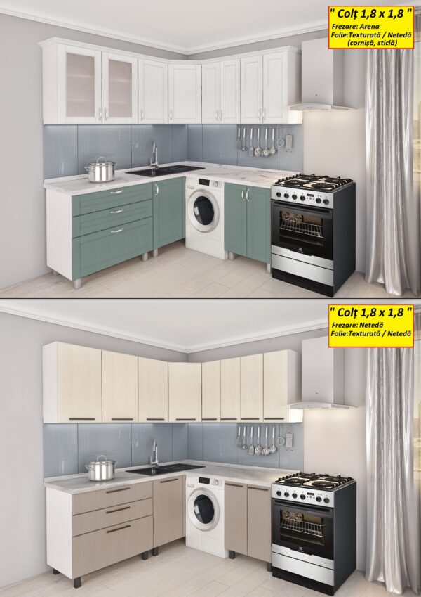 Bucătărie modulară de colț 1.8×1.8m cu fațadă MDF-2 (pelicula) - imagine 4
