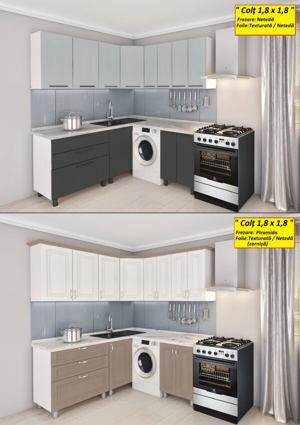 Bucătărie modulară de colț 1.8×1.8m cu fațadă MDF-2 (pelicula) - imagine 4