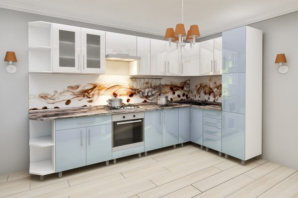 Угловая кухня  3,4х1,7м с фасадами из глянцевых панелей МДФ — изображение 6