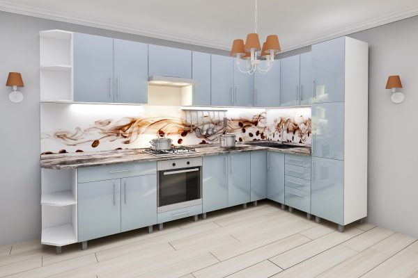 Угловая кухня  3,4х1,7м с фасадами из глянцевых панелей МДФ — изображение 7