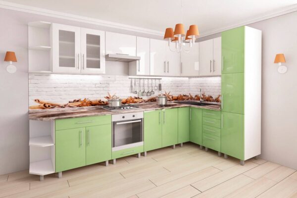 Угловая кухня  3,4х1,7м с фасадами из глянцевых панелей МДФ — изображение 5