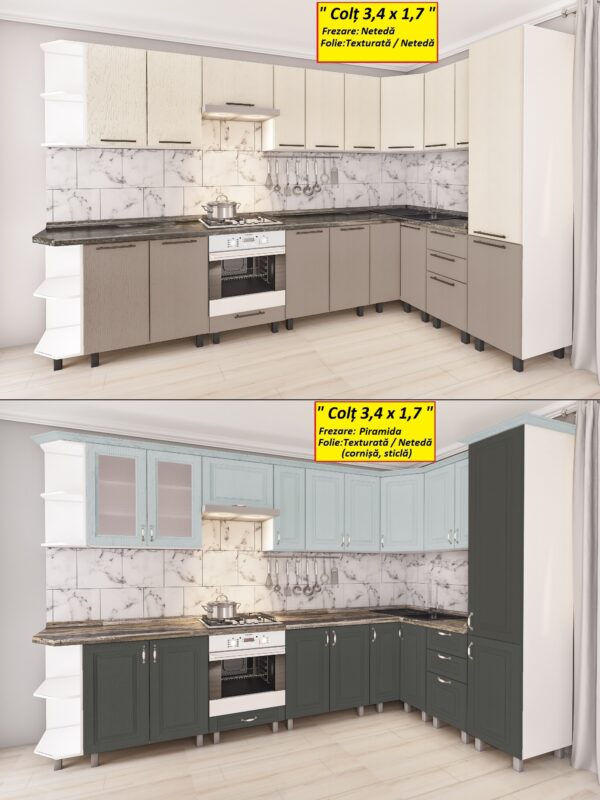 Bucătărie modulară de colț 3.4×1.7m cu fațadă MDF-2 (pelicula) - imagine 3