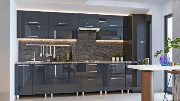 Кухня "Квадро" 3.0м с фасадами из глянцевых панелей МДФ (High Gloss)