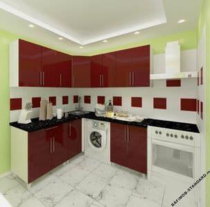 Угловая кухня 1,8м х 1,8м крем-бордо с фасадами из глянцевых панелей МДФ (High Gloss)