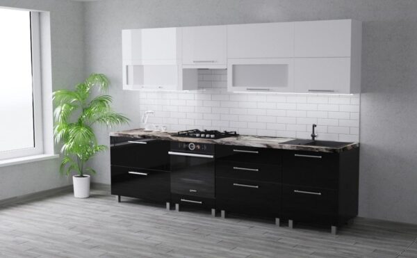 cherno-bel-29m-xl.jpg Bucătărie modulară Blum 2.9m cu fațadă MDF (High Gloss) - imagine 10