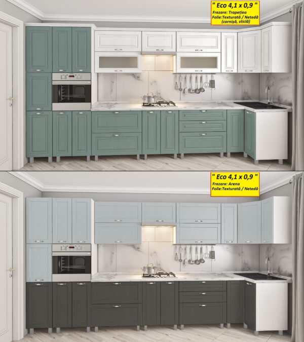 Угловая кухня ЭКО 4,1х 0,9 м(стекло) с фасадами из панелей МДФ-2 (плёнка) — изображение 2