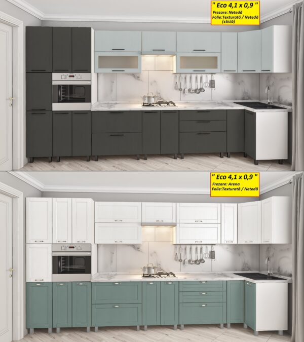Угловая кухня ЭКО 4,1х 0,9 м(стекло) с фасадами из панелей МДФ-2 (плёнка) — изображение 3
