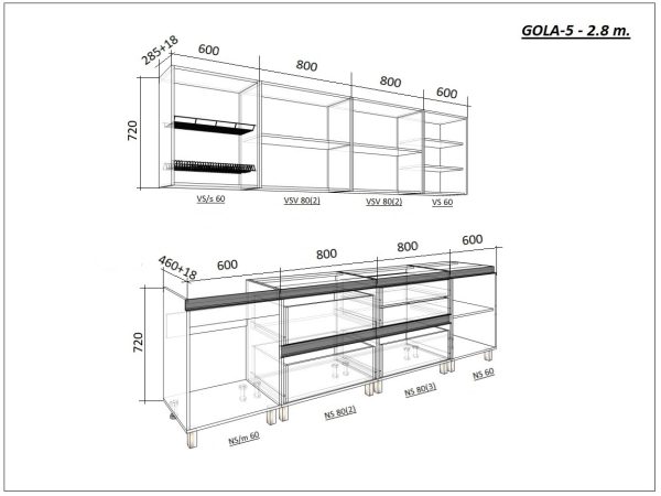 Bucatarie "GOLA - 5" 2.8м cu fatade din panouri mate AGT (Trendy Panel). (Copy) - imagine 5
