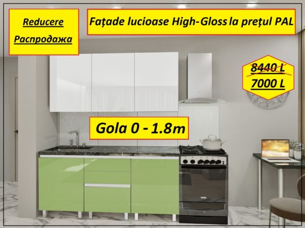 Bucătărie modulară "REDUCERE - 1,8 м"(GOLA-0) cu fațadă MDF (High Gloss) - imagine 2