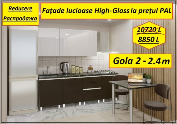 Bucătărie modulară "REDUCERE - 2,4 м"(GOLA-2) cu fațadă MDF (High Gloss) - imagine 2