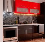 Bucătărie modulară „Mini Modern” 1,6m cu sticla (fațadă MDF  luciu )