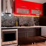 Bucătărie modulară „Mini Modern” 1,6m cu sticla (fațadă MDF  luciu )