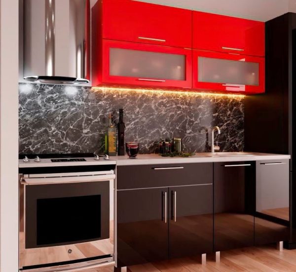 Bucătărie modulară „Mini Modern” 1,6m cu sticla (fațadă MDF  luciu ) - imagine 1