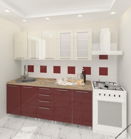 Кухня "Лена" бордо-крем с фасадами из глянцевых панелей МДФ (High Gloss)