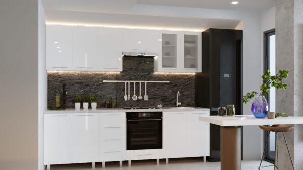 julija-2.6m-bel-bel.jpg Кухня "Юлия" 2,6м с фасадами из глянцевых панелей МДФ (High Gloss) — изображение 1