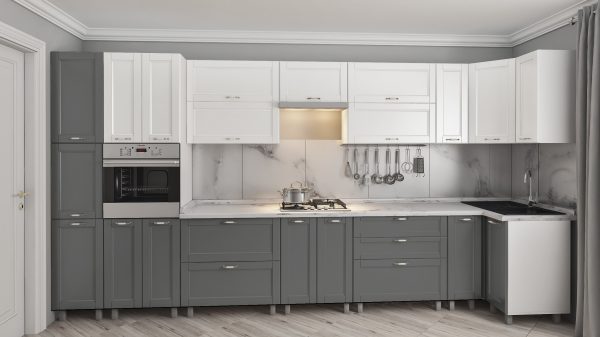 Краска Эко 4.1 Бел + Сер Модерн Кухня "Эко" 4.1 х 0.9м с крашенными фасадами. Фасад «Модерн». — изображение 4