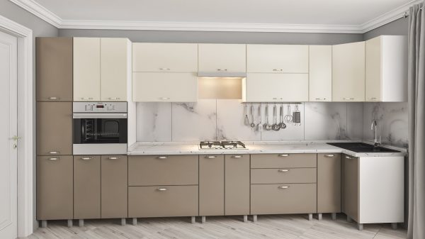Краска Эко 4.1 Беж + Капуч Гладкий Bucătărie de colț ECO 4.1×0.9m cu fatade vopsite. Fațadă "Neted" - imagine 1