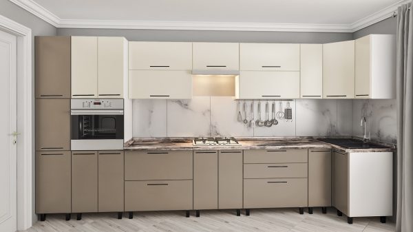 Краска Эко 4.1 Беж + Капуч Гладкий (Сакотра) Bucătărie de colț ECO 4.1×0.9m cu fatade vopsite. Fațadă "Neted" - imagine 4
