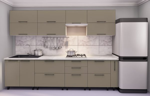 Краска Квадро 3.0 Капуч+Капуч Гладкий.. Bucatarie " Quadro "3.0м cu fatade vopsite. Fațadă frezată „Neted”. - imagine 1