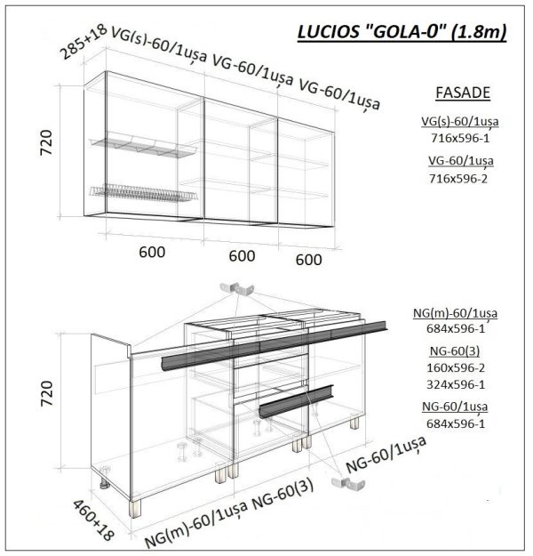Bucatarie " GOLA - 0 " 1.8м cu fatade din panouri mate AGT (Trendy Panel). - imagine 9