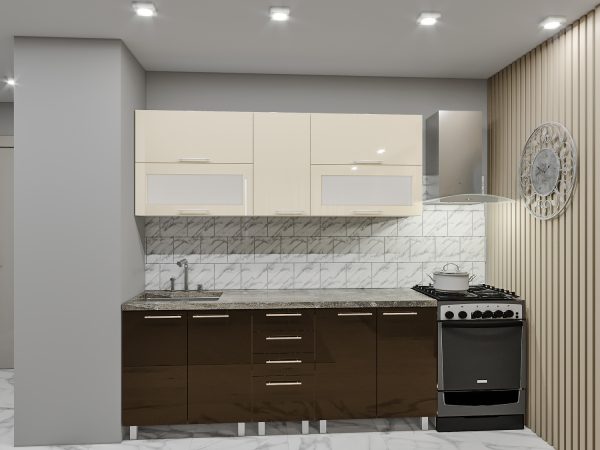 Lena 2.0 - VERH Bej + Braun Bucătărie modulară "Elena" Orizontal 2.0m cu fațadă MDF (High Gloss) - imagine 1