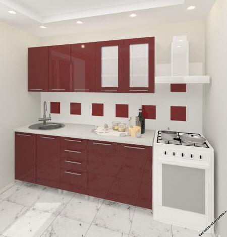 Кухня "Лена" бордо-бордо с фасадами из глянцевых панелей МДФ (High Gloss)