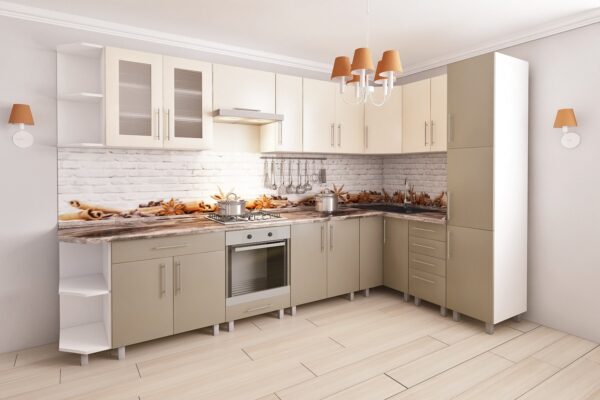 Угловая кухня  3,4х1,7м с фасадами из глянцевых панелей МДФ — изображение 11