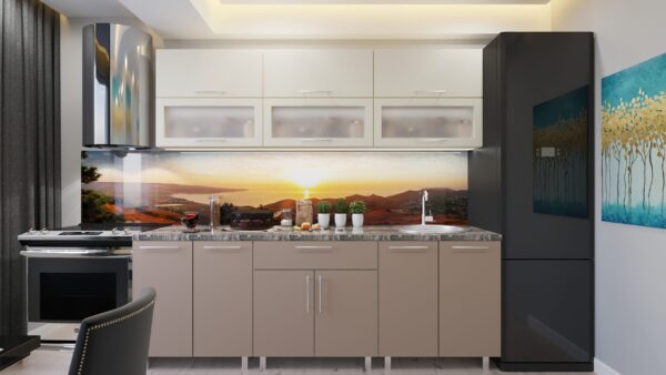 modelrn-2.4-mat-bej-cor.jpg Кухня "Модерн" Стекло 2.4м  с фасадами из глянцевых панелей МДФ (High Gloss) — изображение 2