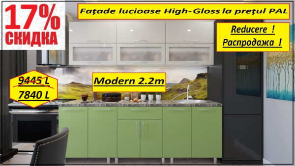 Bucătărie modulară "REDUCERE - 2,2 м"(Modern) cu fațadă MDF (High Gloss) - imagine 2