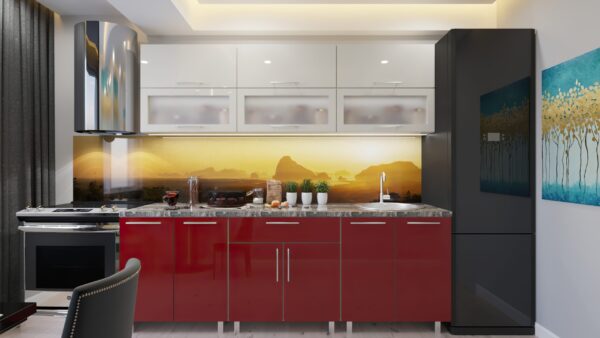 modern-2.4-bej-bordo.jpg Кухня "Модерн" Стекло 2.4м  с фасадами из глянцевых панелей МДФ (High Gloss) — изображение 5