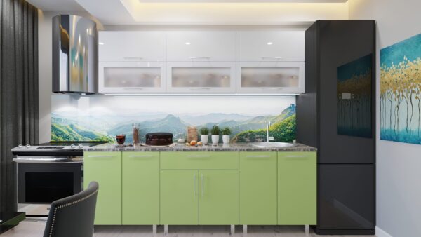 modern-2.4-bel-zel.jpg Кухня "Модерн" Стекло 2.4м  с фасадами из глянцевых панелей МДФ (High Gloss) — изображение 1