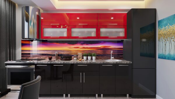 Кухня "Модерн" Стекло 2.4м  с фасадами из глянцевых панелей МДФ (High Gloss)