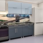 Bucătărie modulară „Mini Modern” 1,4m cu fațadă MDF  luciu