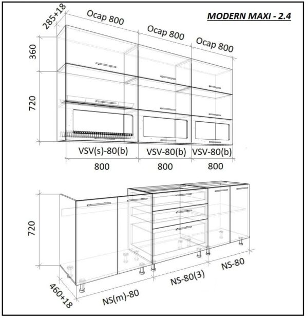 Кухня «Модерн-Макси» Стекло 2.4м с фасадами из глянцевых панелей МДФ (High Gloss) — изображение 2