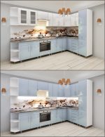 Угловая кухня  3,4х1,7м с фасадами из глянцевых панелей МДФ — изображение 12