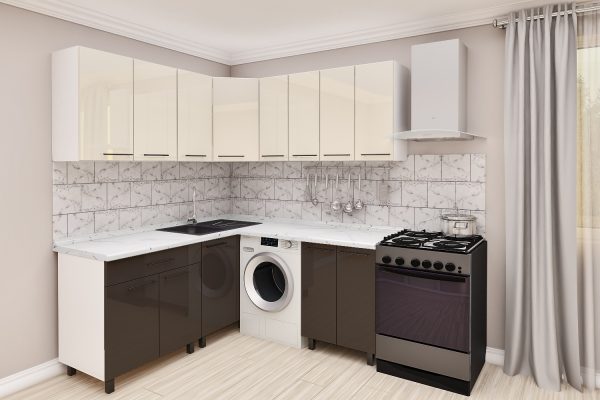 Uglov1.8 х1,8 GL Bej-Braun Bucătărie modulară de colț 1.8x1.8m cu fațadă MDF (High Gloss) - imagine 1