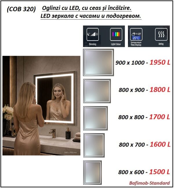 Oglinzi LED cu ceas și încălzire !  (СОВ 320)       ( Dreptunghiular) - imagine 6